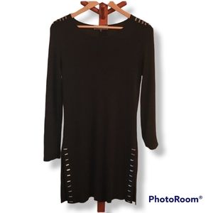 Melanie Lyne Black Metallic Long Sleeve Knit Dress Metal Details
